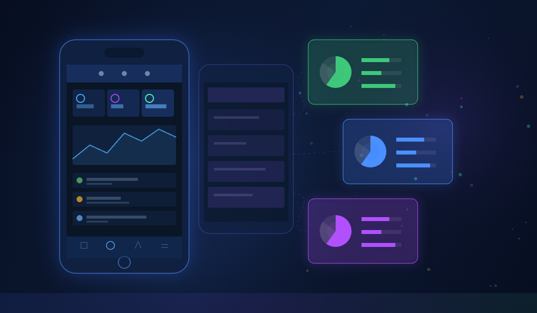 Mobile app development and validation concept - phone mockups with UI wireframes